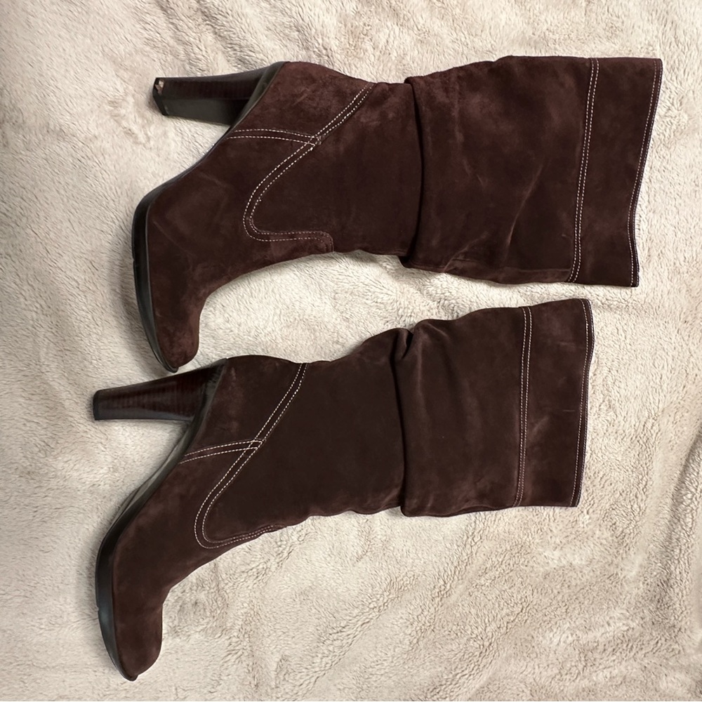 Stand Tall suede mid calf slouch boots brown size 10